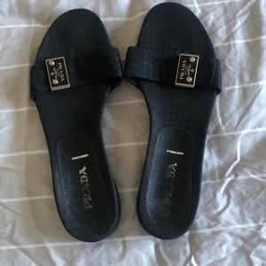 Prada fabric and leather slides